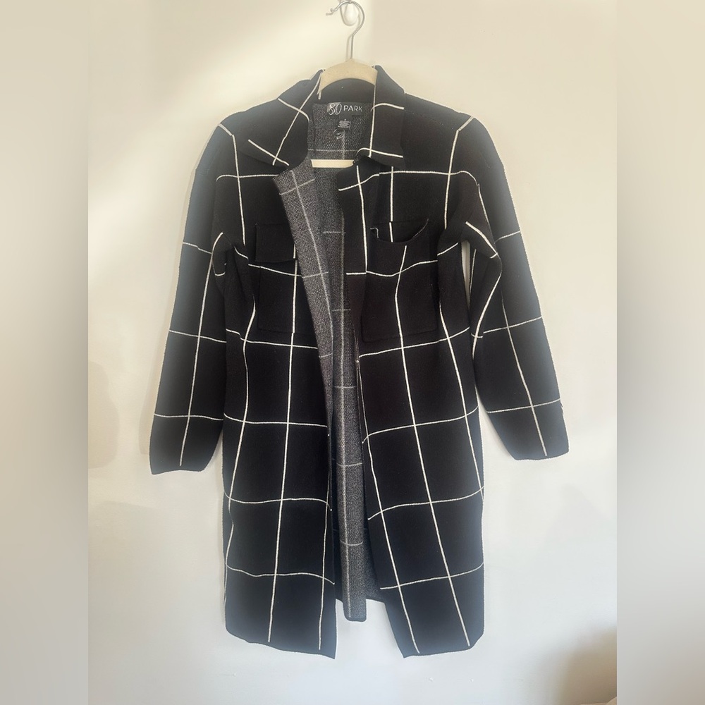80 Park Windowpane Knit Open Cardigan Size S EUC